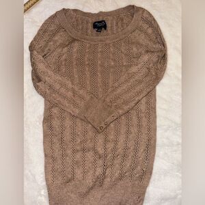 AEOutfitters Women’s Beige Crochet Cable Knit Top Sweater 3/4 Sleeves sz PS EUC